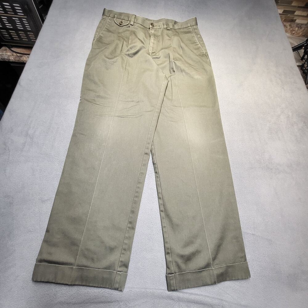 Vintage Dockers Pants Mens 35x31 Green Straight Leg Khaki Pleated